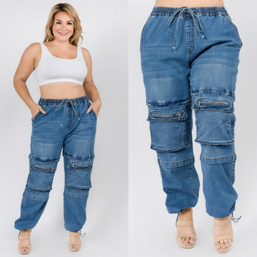 Street Smart Cargo Denim Joggers (Plus)